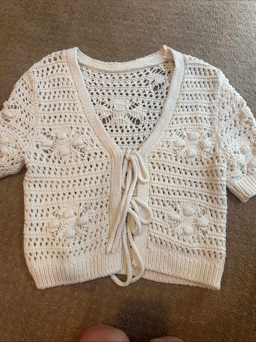 Zara Cream Crochet Tie-Front Women's Sweater